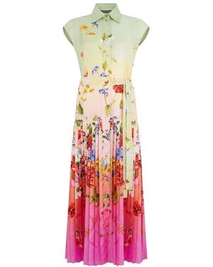 Roberto Cavalli Kleedjes ,Veelkleurig ,Lange Zijden Jurk Met Miami Bloemenprint - Meerkleurig