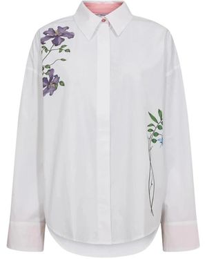 Numph Overhemden ,Wit ,Katoen Nuflory Shirt - Blauw