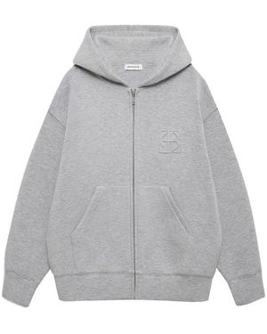 Anine Bing Hellgraue Kapuzen-Strickjacke Mit Monogramm