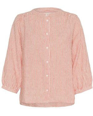 Part Two Gestreifte Leinenbluse Mit Stehkragen - Pink