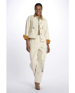 Scotch & Soda Raine High Rise Wide Leg Embroidered Pant - Wit