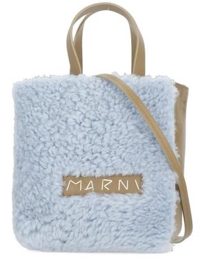 Marni Lichtblauwe Leren Handtas Met Bontdetails