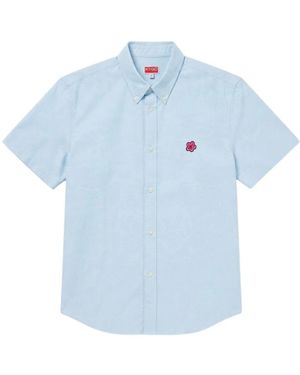 KENZO Overhemden ,Blauw ,Katoen Boke Flower Oxford-Overhemd Met Korte Mouwen