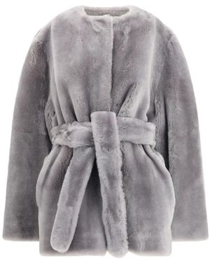 TOTEME Jassen ,Grijs ,Leer Shearling Belted Coat