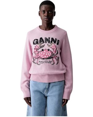 Ganni Round-Neck Knitwear - Violet