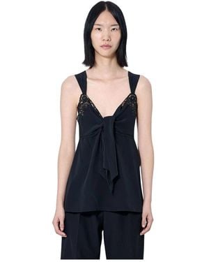 Chloé Tops ,Zwart ,Camisole Van Zijdecrêpe Met Kantrandje