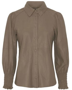 Notyz Overhemden ,Leer Blouse 3/4 Sleeve Skind 100141 - Bruin