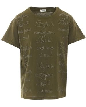 Liu Jo Tops ,Groen ,Katoen T-Shirt Met Strass-Versiering En Ronde Hals