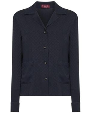Gucci Overhemden ,Blauw ,Silk Jacquard Shirt
