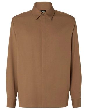 Fendi Overhemden ,Bruin ,Wol Bruine Wollen Overhemd Gemaakt
