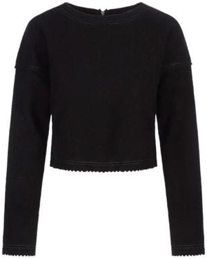 Max Mara Jersey Corto Negro Con Detalles Zig-Zag, Mujer, Talla