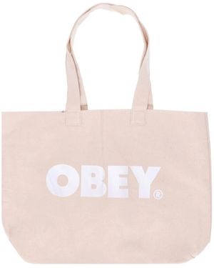 Obey Tassen ,Roze ,Katoen Canvas Tote Tas Natuur/Wit
