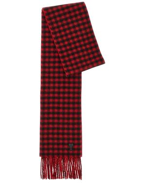 Ami Paris Accessoires ,Rood ,Wol Klassieke Geruite Wollen Sjaal