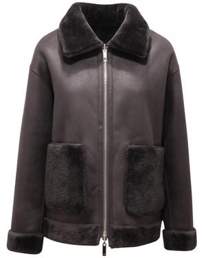 Marella Jassen ,Grijs ,Polyester Fresa Shearling Jas - Zwart