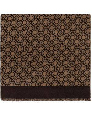 Ferragamo Wol Sjaal Met Monogram - Bruin
