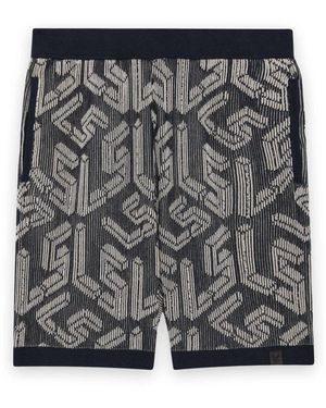 Lyle & Scott Korte Broeken ,Blauw ,Geribbelde Gebreide Short Met Embleem - Grijs