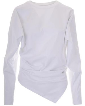 Ganni Tops ,Wit ,Katoen Ruched Cotton-Blend Top - Blauw