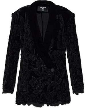 Balmain Jassen ,Zwart ,Leer Fluwelen Blazer