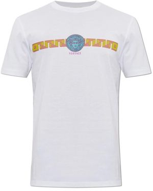 Versace Tops ,Wit ,Katoen Bedruikt Katoen-Jersey Slim T-Shirt