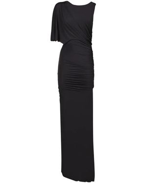 Roberto Cavalli Kleedjes ,Zwart ,Asymmetrische Maxi-Jurk Met Draperie