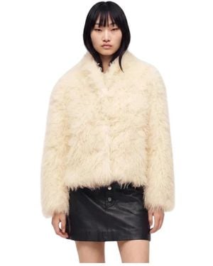 Guess Jassen ,Wit ,Polyester Simona Faux Mongolia Jas - Naturel