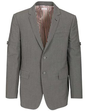 Thom Browne Woll-Seersucker Sportjacke Mit Tennisstickerei - Grau