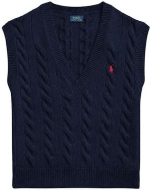 Polo Ralph Lauren Truien & Vesten ,Blauw ,Wol Raffinato Kabelgebreid Vest