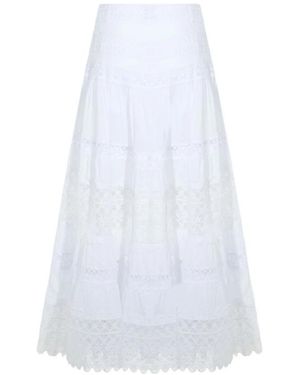 Charo Ruiz Rokken ,Wit ,Katoen Lace Tiered Maxi Skirt