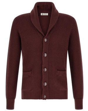 Brunello Cucinelli Truien & Vesten ,Rood ,Katoen Malfilé Katoenen Engelse Rib Vest - Paars