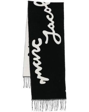 Marc Jacobs Zwart Wol Jacquard Logo Sjaal