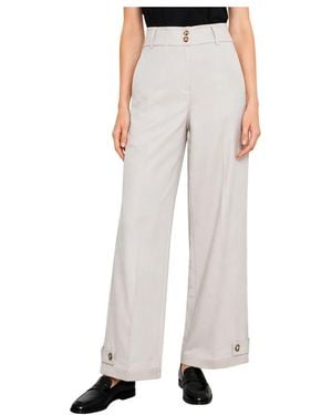 Kocca Broeken ,Leer Broek Met Wijde Pijpen En Hoge Taille - Grijs