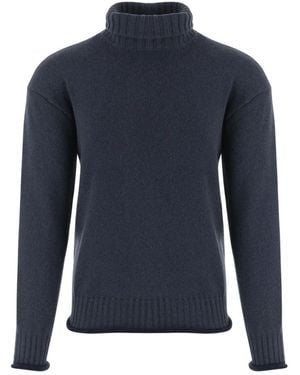 Giorgio Armani Cashmere Sweater Ribbed High Neck - Blauw