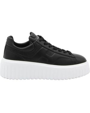 Hogan Zwarte Leren Sneakers Gewatteerd Bovenwerk