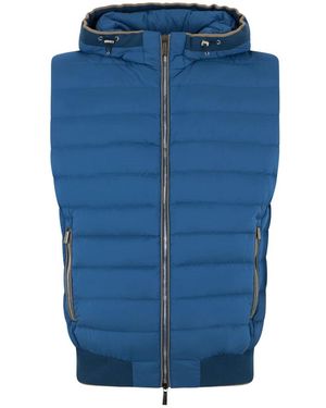 Moorer Jassen ,Blauw ,Polyester Blauwe Gewatteerde Bodywarmer Met Capuchon En Rits