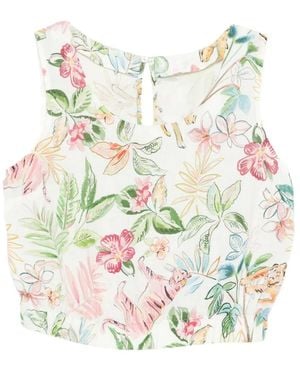 120% Lino Tops ,Veelkleurig ,Linnen Sleeveless Linnen Top - Groen