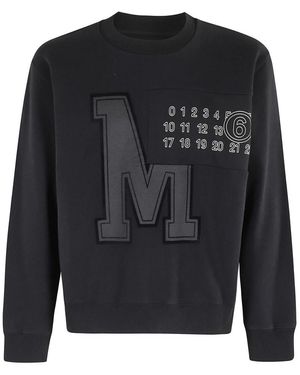 MM6 by Maison Margiela Logo Crewneck Katoenen Sweatshirt - Zwart