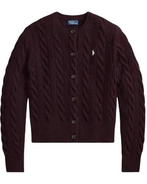 Ralph Lauren Truien & Vesten ,Paars ,Wol Kabel Gebreid Vest