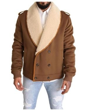 Dolce & Gabbana Stylish Shearling Double Breasted Coat Jacket Wool - Brown