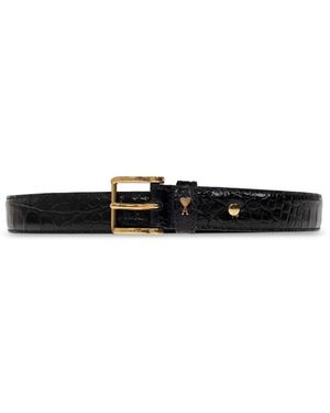 Ami Paris Leren Riem Met Logo - Zwart