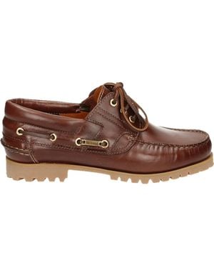 van Bommel Schoenen ,Bruin ,Leer Bruine Bootschoen Met Rubberen Zool
