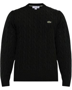 Lacoste Pullover Aus Merinowolle Mit Zopfmuster Und Rundhalsausschnitt - Schwarz