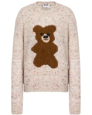 Moschino Teddybär Bouclé Wollmischungs-Pullover - Natur