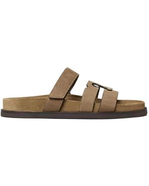 Tory Burch Slippers Met Dubbele Band - Bruin