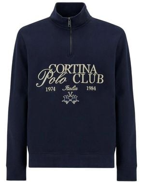 La Martina Hoodies & Sweatvesten ,Blauw ,Katoen Cortina Half Zip Sweatshirt