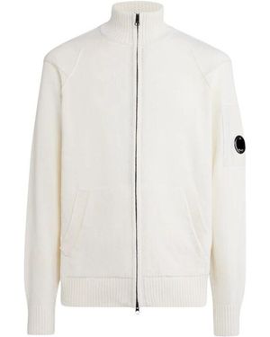 C.P. Company Weißer Reißverschluss-Lambswool-Cardigan
