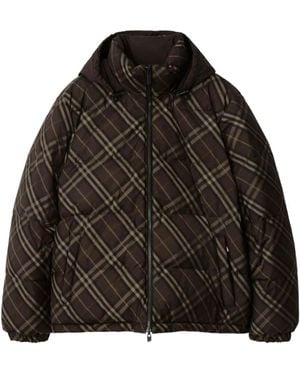 Burberry Braun Karierte Wendbare Gepolsterte Jacke