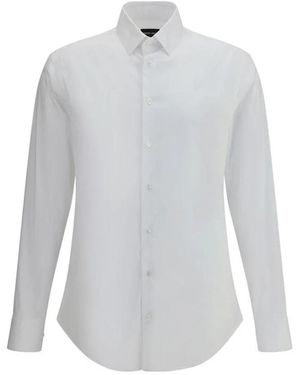 Giorgio Armani Slim Fit Katoenen Overhemd Met Moeder-Van-Parel Knopen - Wit