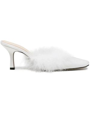 Mach & Mach Schoenen ,Wit ,Leer Carolyn B Mules Met Veerdetails En Vierkante Neus