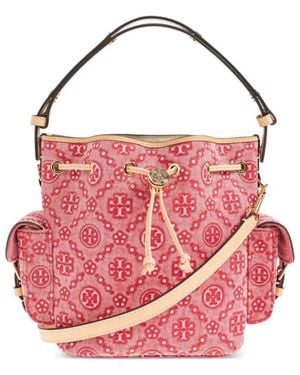 Tory Burch T Monogram Denim Bucket Bag - Pink