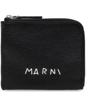 Marni Accessoires ,Zwart ,Leer Logo Portemonnee